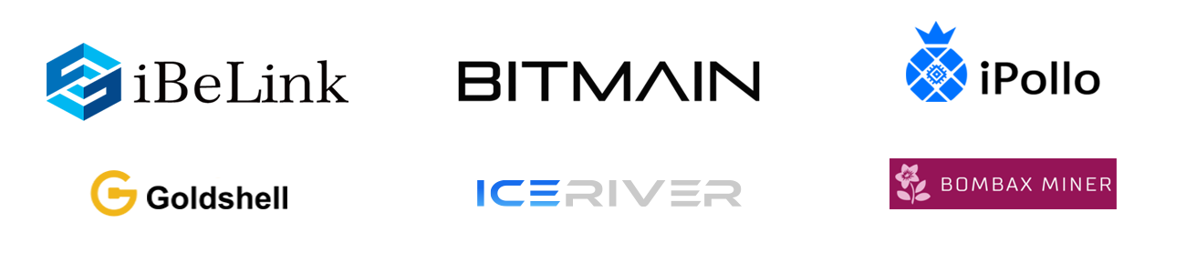 Bitmain, Iceriver, Ibelink, Goldshell, Bombax, Ipollo Producers